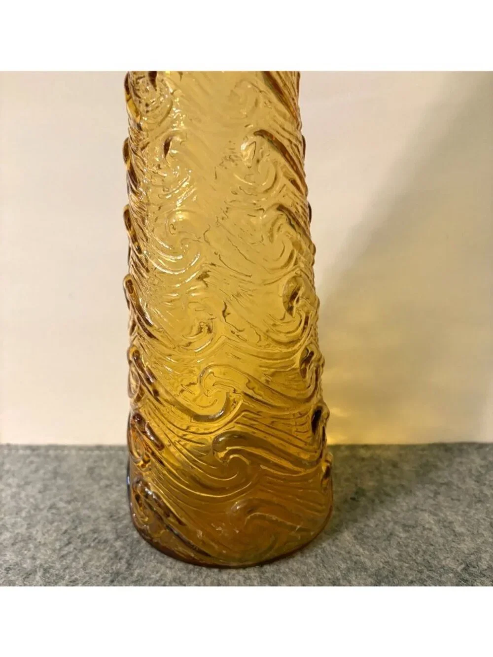 Vintage Empoli Amber Wave MCM Genie Style Decanter Bottle 15.25
